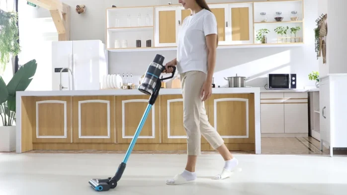 vacuuming kitchen